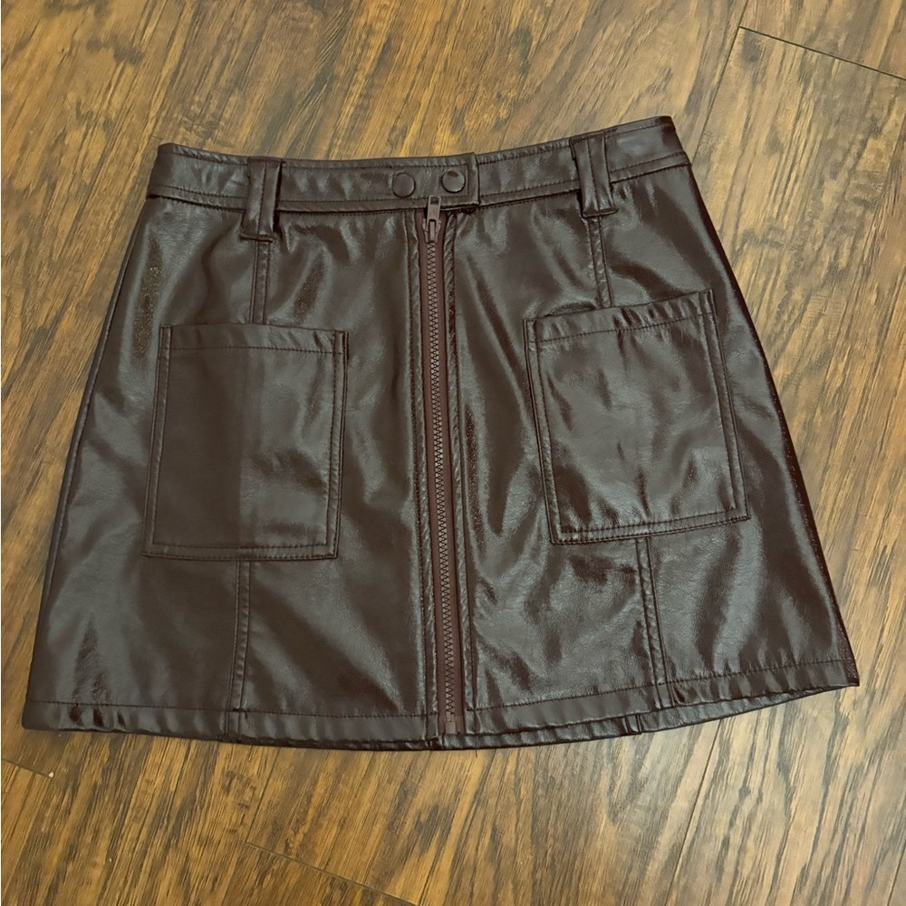 Topshop Dark Burgundy Patent Vegan Leather A-Line Mini Skirt